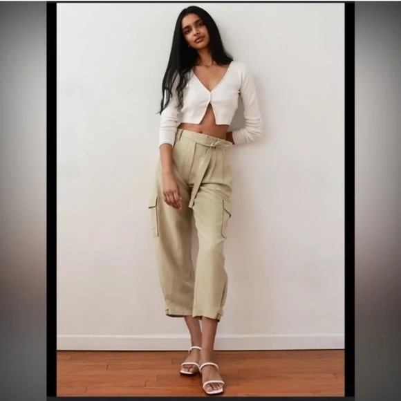 Aritzia Wilfred Kafka Belted Linen Blend Cargo Utility Pant Size 2 - Picture 1 of 16